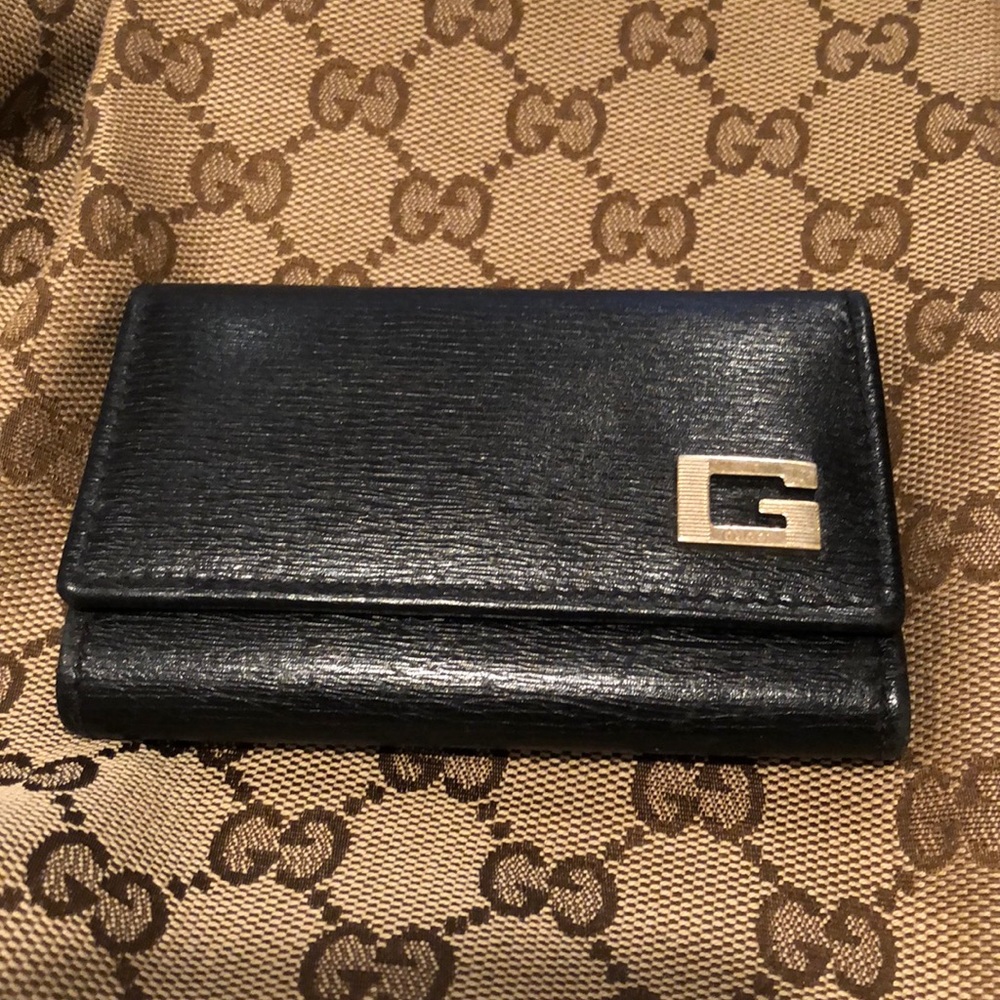 Gucci Square "G" Logo Black Leather Card/KEYS Walet Pouch Case